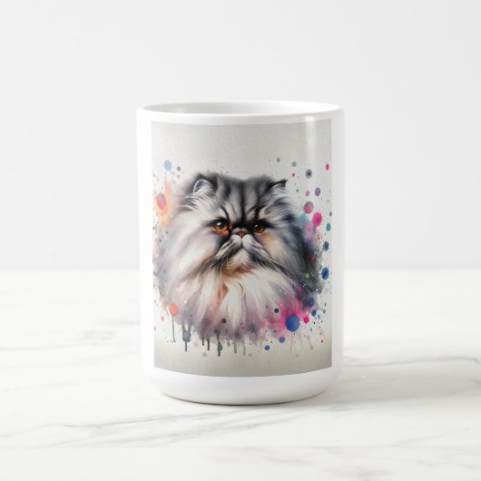 水彩ペルシャ猫のカラフルな肖像 コーヒーマグカップ (中央)