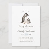 水彩ペンギンの男の子ベビーシャワー招待状 招待状 (正面)