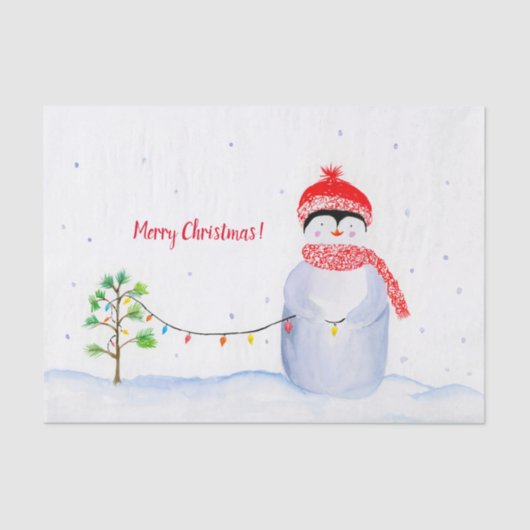 水彩ペンギンクリスマス灯 薄葉紙 (正面)