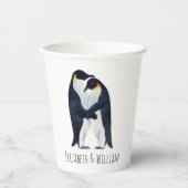  水彩ペンギン夫妻の名前 紙コップ (正面)
