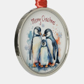 水彩ペンギン家族冬の動物芸術 メタルオーナメント (右)