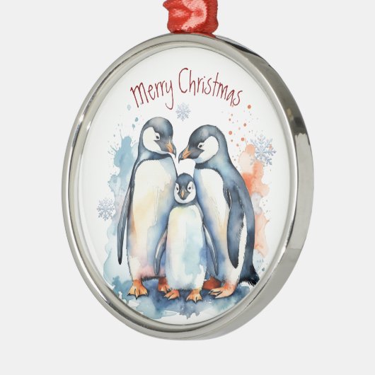 水彩ペンギン家族冬の動物芸術 メタルオーナメント (左)