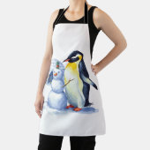 水彩ペンギン建物a雪だるま エプロン (インサイチュ)