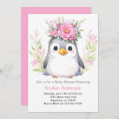 水彩ペンギン至福ガールベビーシャワー 招待状 (正面/裏面)