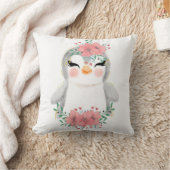 水彩ペンギン花模様装飾用クッション クッション (ブランケット)