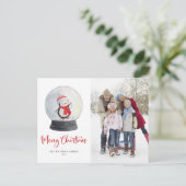 水彩ペンギン雪地球写真撮影クリスマス シーズンポストカード (スタンド正面)