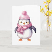 水彩ペンギン カード (黄色い花)