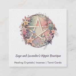 水彩ペンタグラムとフラワースクエアビジネスC スクエア名刺