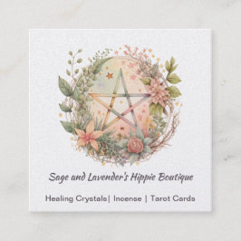 水彩ペンタグラムと花 スクエア名刺