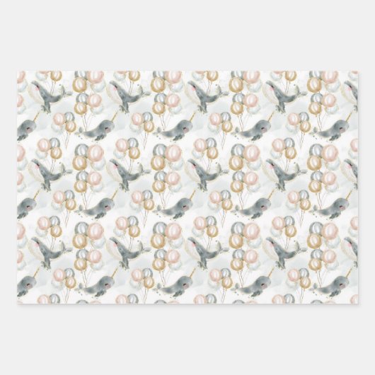 水彩ホエーお洒落ル海海パーティーギフト ラッピングペーパーシート (正面)