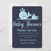 水彩ホエールベビーシャワーブルーストライプのホテル 招待状 (正面)