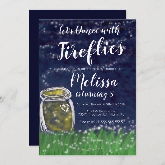 水彩ホタル懐中電灯アウトドアキャンプ 招待状 (正面/裏面)