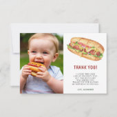 水彩ホットドッグ最初の誕生日パーティー サンキューカード (正面)