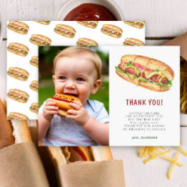 水彩ホットドッグ最初の誕生日パーティー サンキューカード