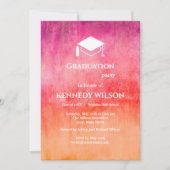 水彩ホットピンクとオレンジ卒業 招待状 (正面)