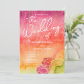 水彩ホットピンクとオレンジ結婚ズ 招待状 (スタンド正面)