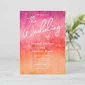 水彩ホットピンクとオレンジ結婚ズ 招待状 (スタンド正面)