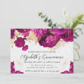 水彩ホットピンクと金ゴールド花キンセアニェラ 招待状 (スタンド正面)