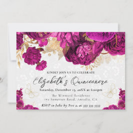 水彩ホットピンクと金ゴールド花キンセアニェラ 招待状