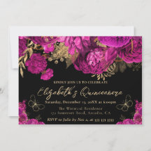 水彩ホットピンクと金ゴールド花キンセアニェラ