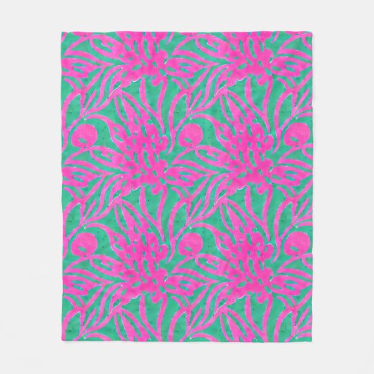 水彩ホットピンクアクアオーバーサイズダマスクインスパイア フリースブランケット (正面)