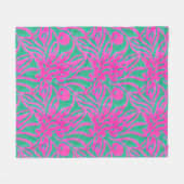 水彩ホットピンクアクアオーバーサイズダマスクインスパイア フリースブランケット (正面(横))