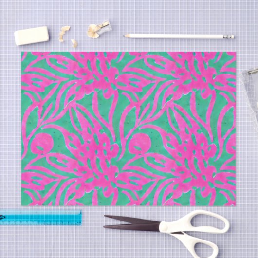 水彩ホットピンクアクアオーバーサイズダマスクインスパイア 薄葉紙 (クラフト)