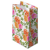 水彩ホットピンクオレンジカラフルフローラ スモールペーパーバッグ (正面アングル)