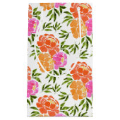 水彩ホットピンクオレンジカラフルフローラ スモールペーパーバッグ (正面)