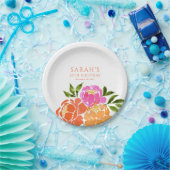 水彩ホットピンクオレンジカラフルフローラ ペーパープレート (パーティー)