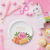 水彩ホットピンクオレンジカラフルフローラ ペーパープレート (パーティー)