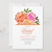 水彩ホットピンクオレンジフローラブライダルシャワー 招待状 (正面)