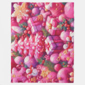 水彩ホットピンククリスマスモチーフ フリースブランケット (正面)