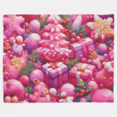 水彩ホットピンククリスマスモチーフ フリースブランケット (正面(横))
