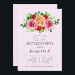 水彩ホットピンクフローラ誕生日招待状<br><div class="desc">ピンクと白の水玉模様の背景にピンク、オレンジと赤の水色の花と緑の葉レタリングの美しい花束とシックなフォント。どんな年齢のバースデーパーティ招待状にも最適！その他の誕生日招待状---> http://bit.ly/2JpMuVr <---</div>