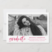 水彩ホットピンクブラシスクリプト卒業パーティー 招待状 (正面)