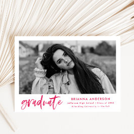 水彩ホットピンクブラシスクリプト卒業パーティー 招待状