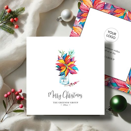 水彩ホリデーカード鮮やかポインセチア シーズンカード