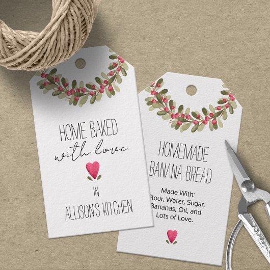 水彩ホリデーグリーン  💖🎄 愛を込めて焼き上げて ギフトタグ