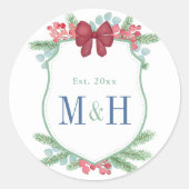 水彩ホリデーズグリーナリーベリー結婚ズクレスト ラウンドシール (正面)