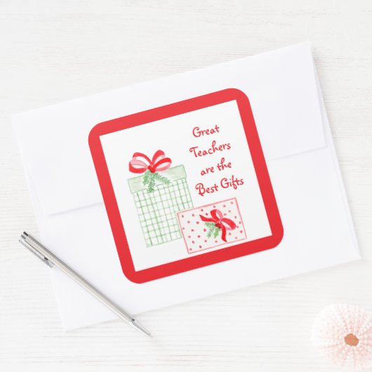 水彩ホリデー先生最高のギフト スクエアシール (封筒)