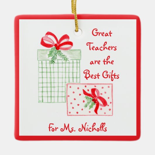 水彩ホリデー先生最高のギフト セラミックオーナメント (正面)