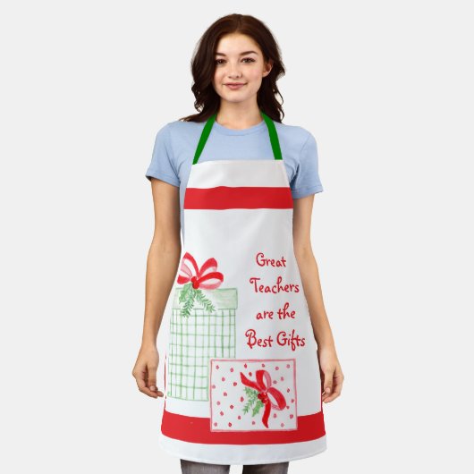 水彩ホリデー素晴らし先生最高のギフト エプロン (着用した状態)
