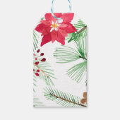 水彩ホリデー繰り返しパターンポインセチア ギフトタグ (正面)