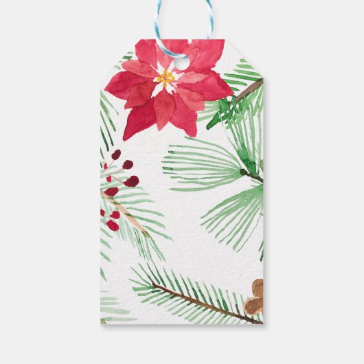 水彩ホリデー繰り返しパターンポインセチア ギフトタグ (裏面)