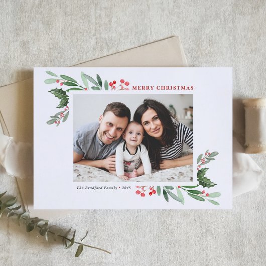 水彩ホリーと緑IIシーズンの挨拶 シーズンカード