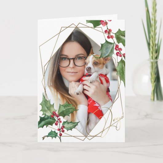 水彩ホリーと赤い果実 カード (正面)