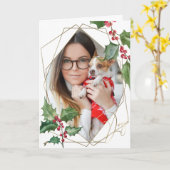 水彩ホリーと赤い果実 カード (黄色い花)