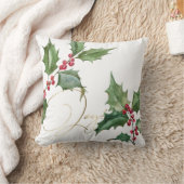 水彩ホリーと赤い果実 クッション (ブランケット)