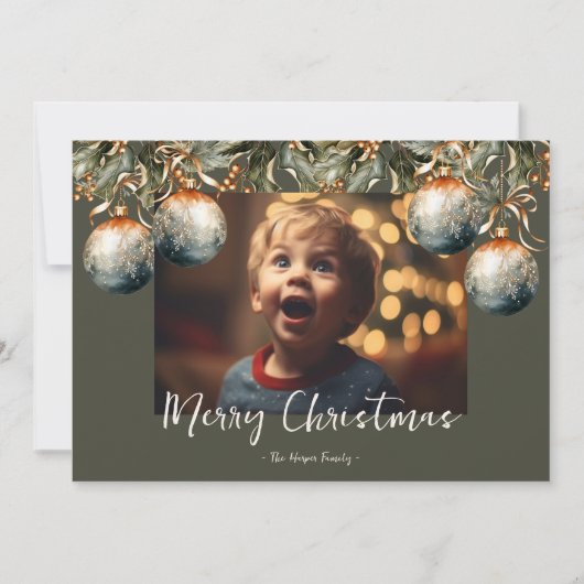 水彩ホリーオーナメント写真 シーズンカード (正面)